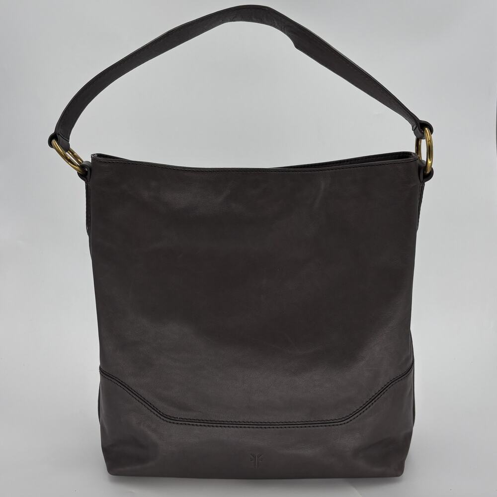 Frye Paige Gray Leather Slouchy Hobo O-Ring Shoulder Bag Purse 34DB397